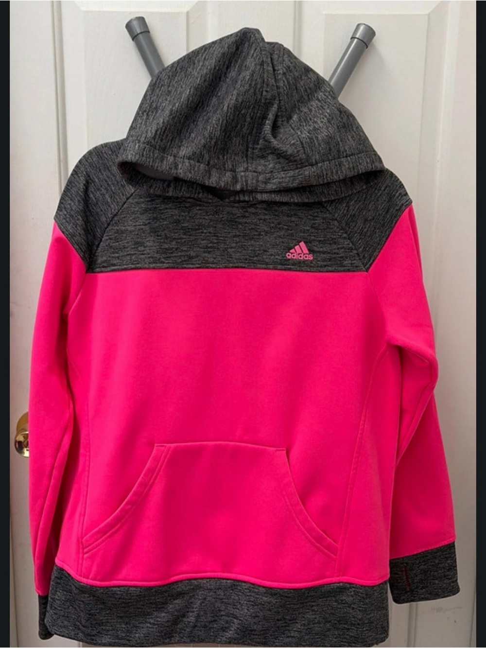 adidas Hot Pink & Charcoal Hooded Kids Sweatshirt